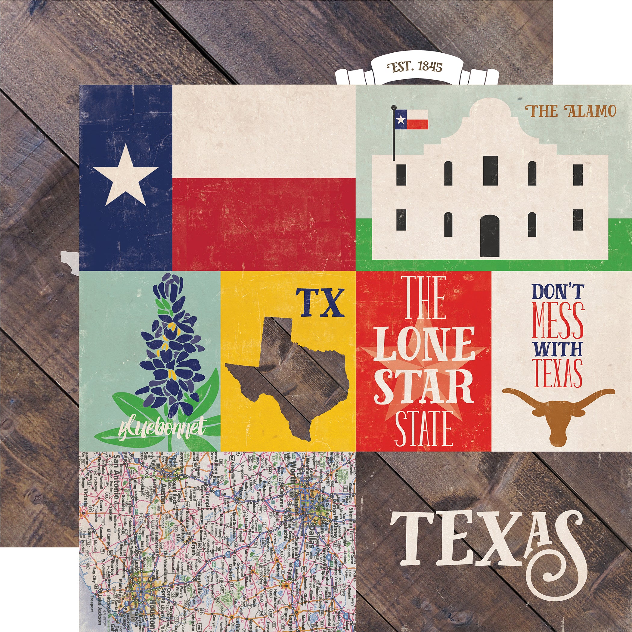 Stateside Collection Texas 12 x 12 Double-Sided Scrapbook Paper by Echo Park Paper