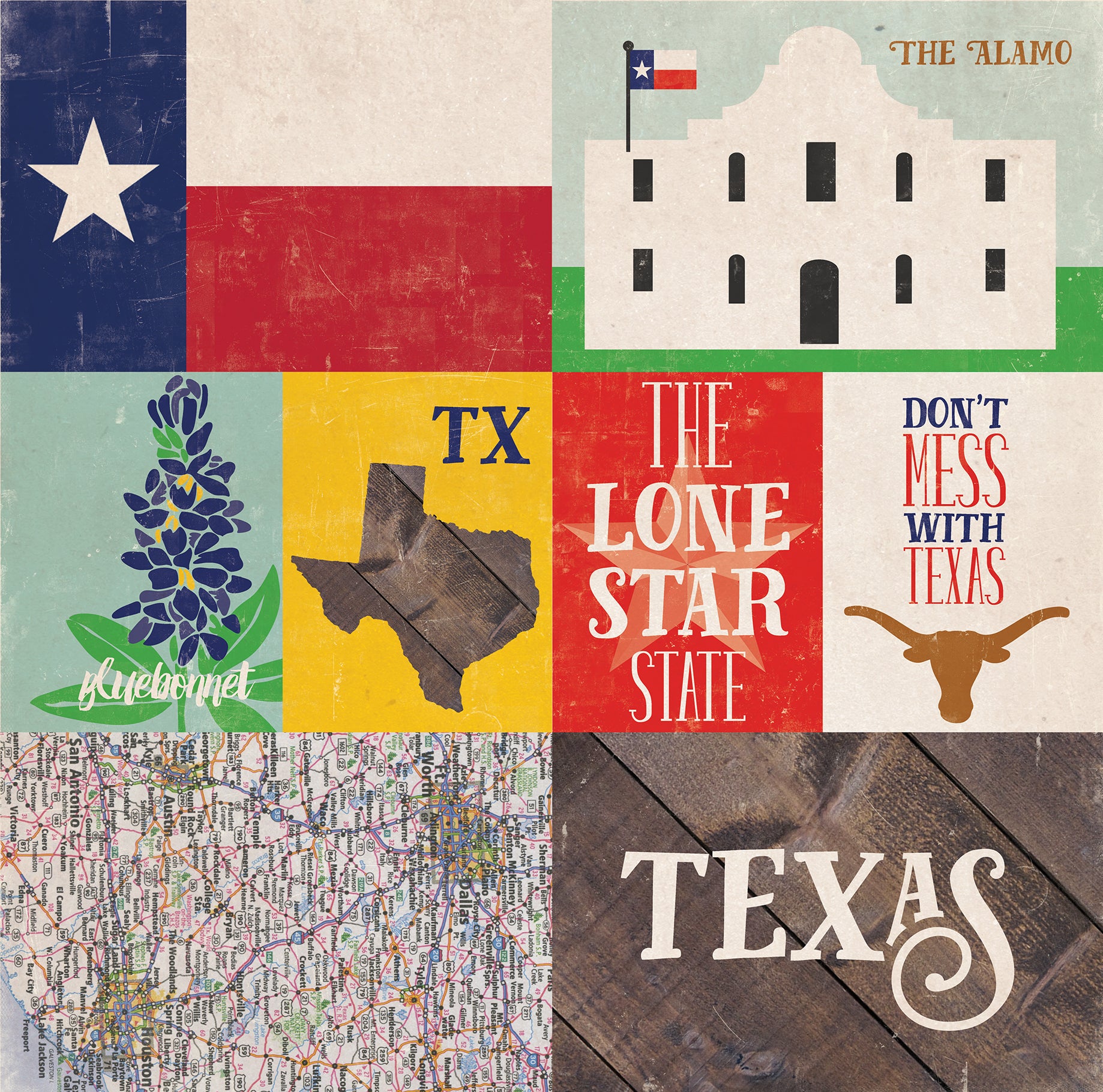 Stateside Collection Texas 12 x 12 Double-Sided Scrapbook Paper by Echo Park Paper