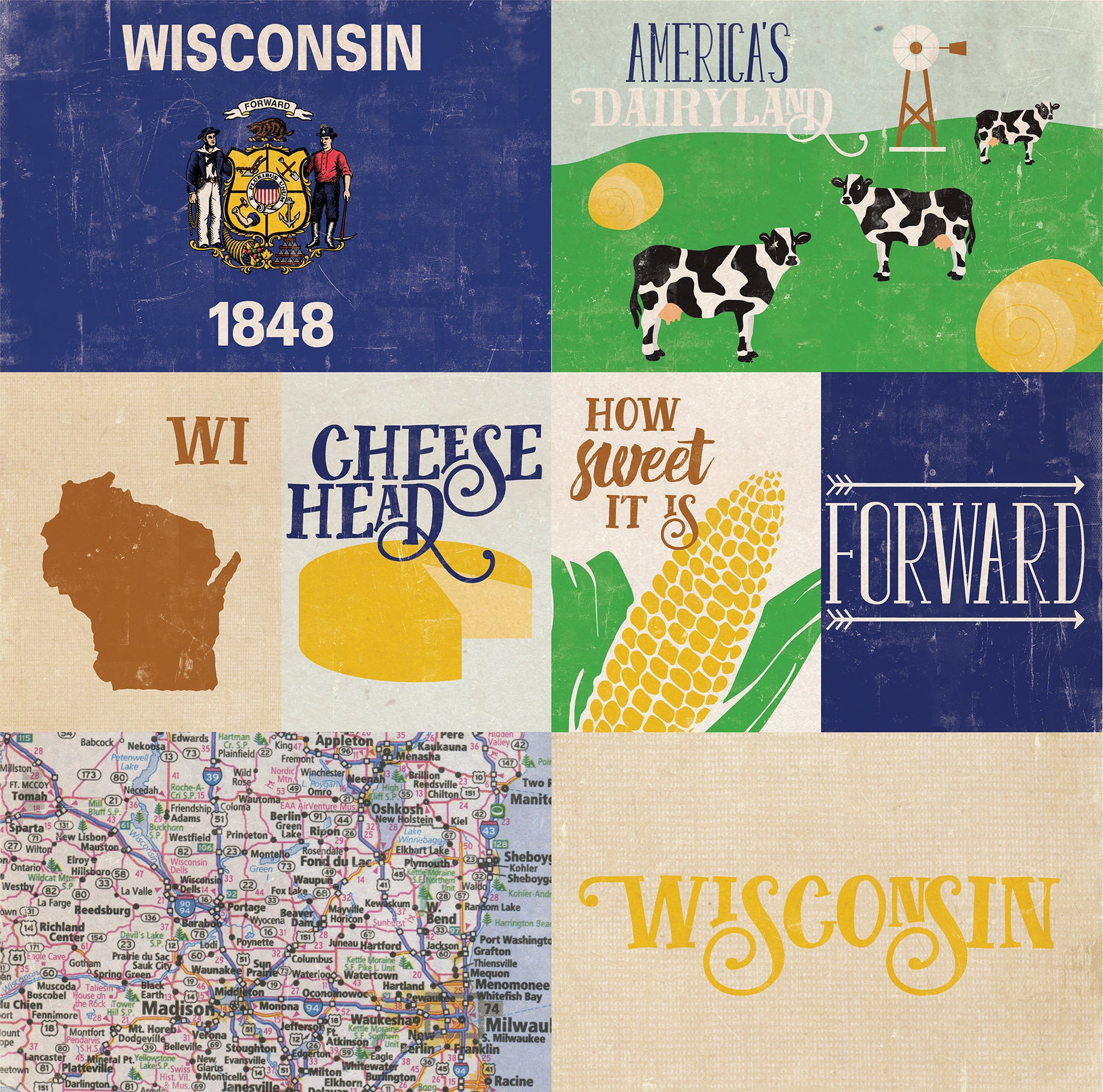 Stateside Collection Wisconsin 12 x 12 Double-Sided Scrapbook Paper by Echo Park Paper