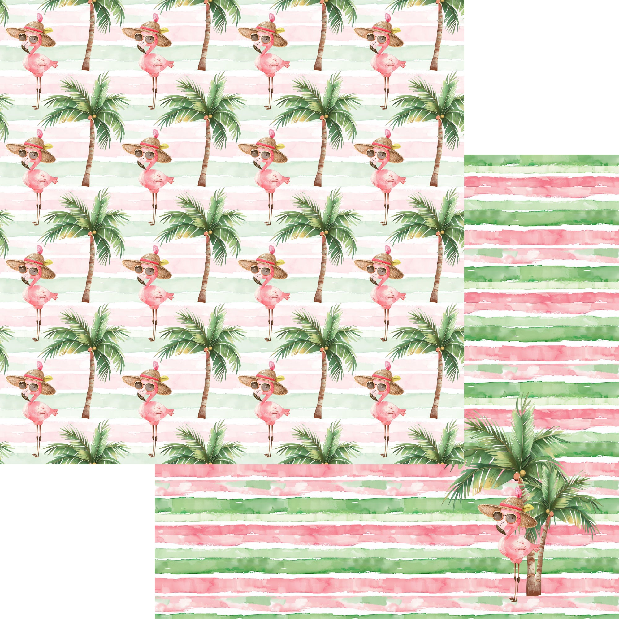 Summer at the Pool Collection Palm Trees & Flamingos 12 x 12 Double-Sided Scrapbook Paper by SSC Designs