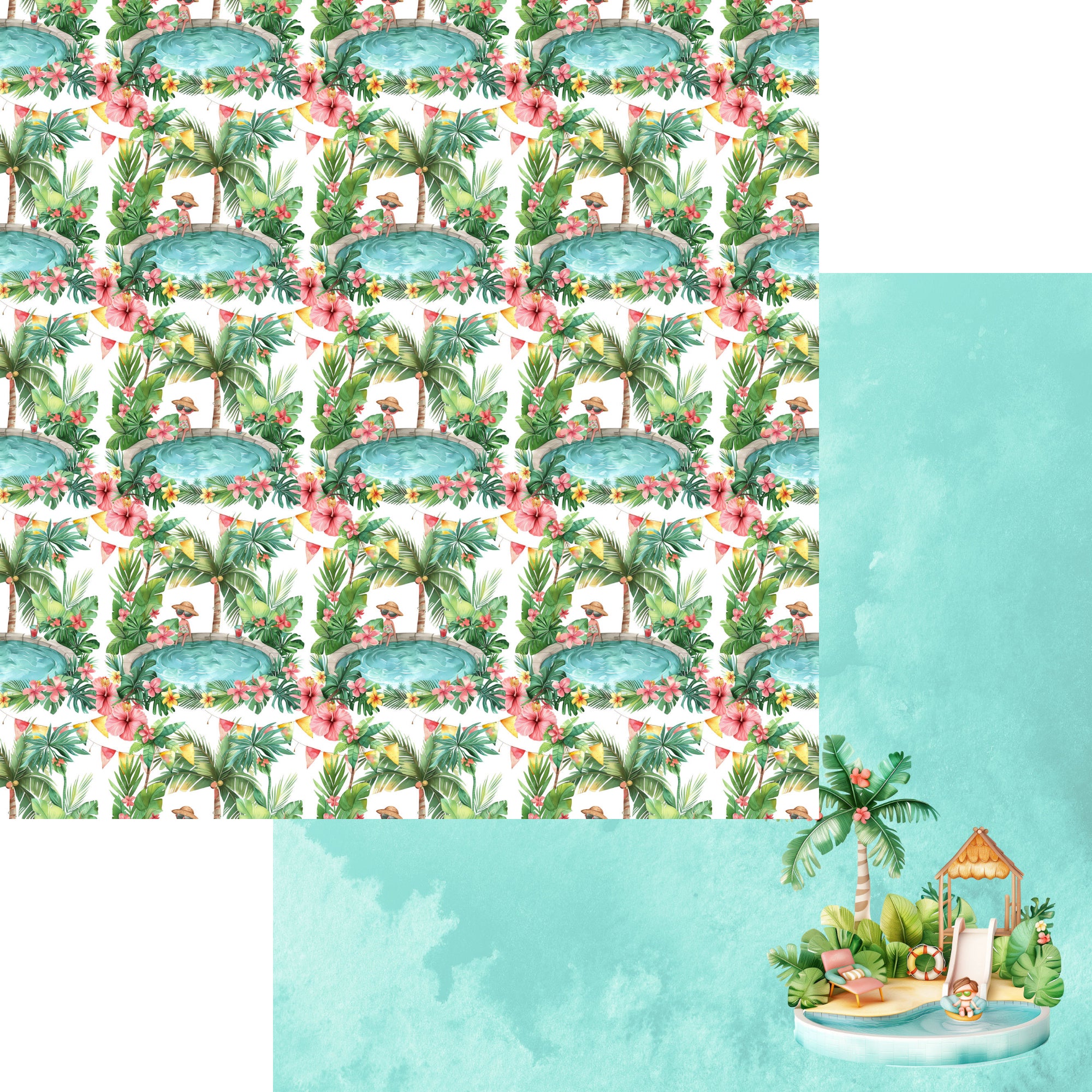 Summer at the Pool 12 x 12 Scrapbook Paper & Embellishment Kit by SSC Designs