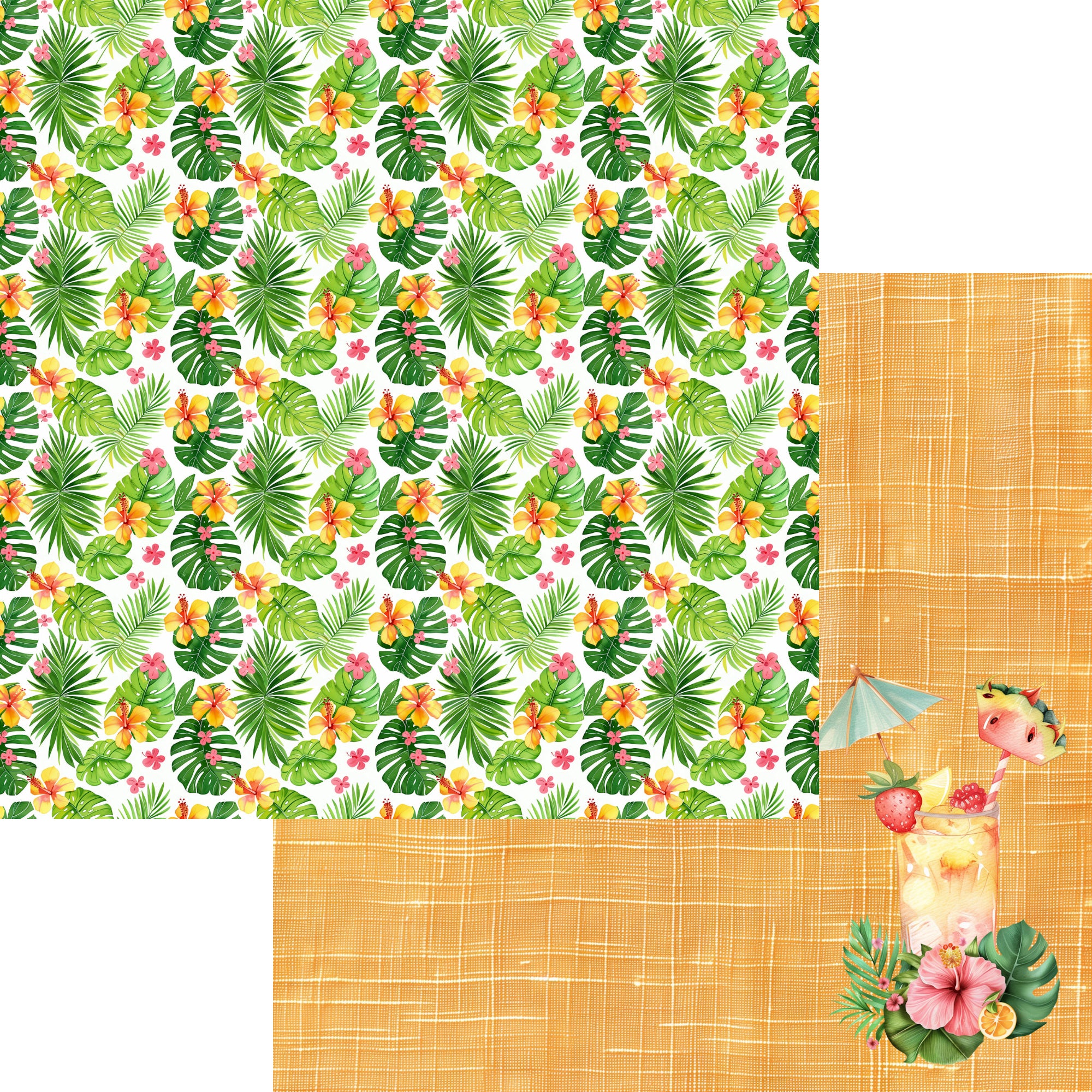 Summer at the Pool Collection Tropical Drink 12 x 12 Double-Sided Scrapbook Paper by SSC Designs