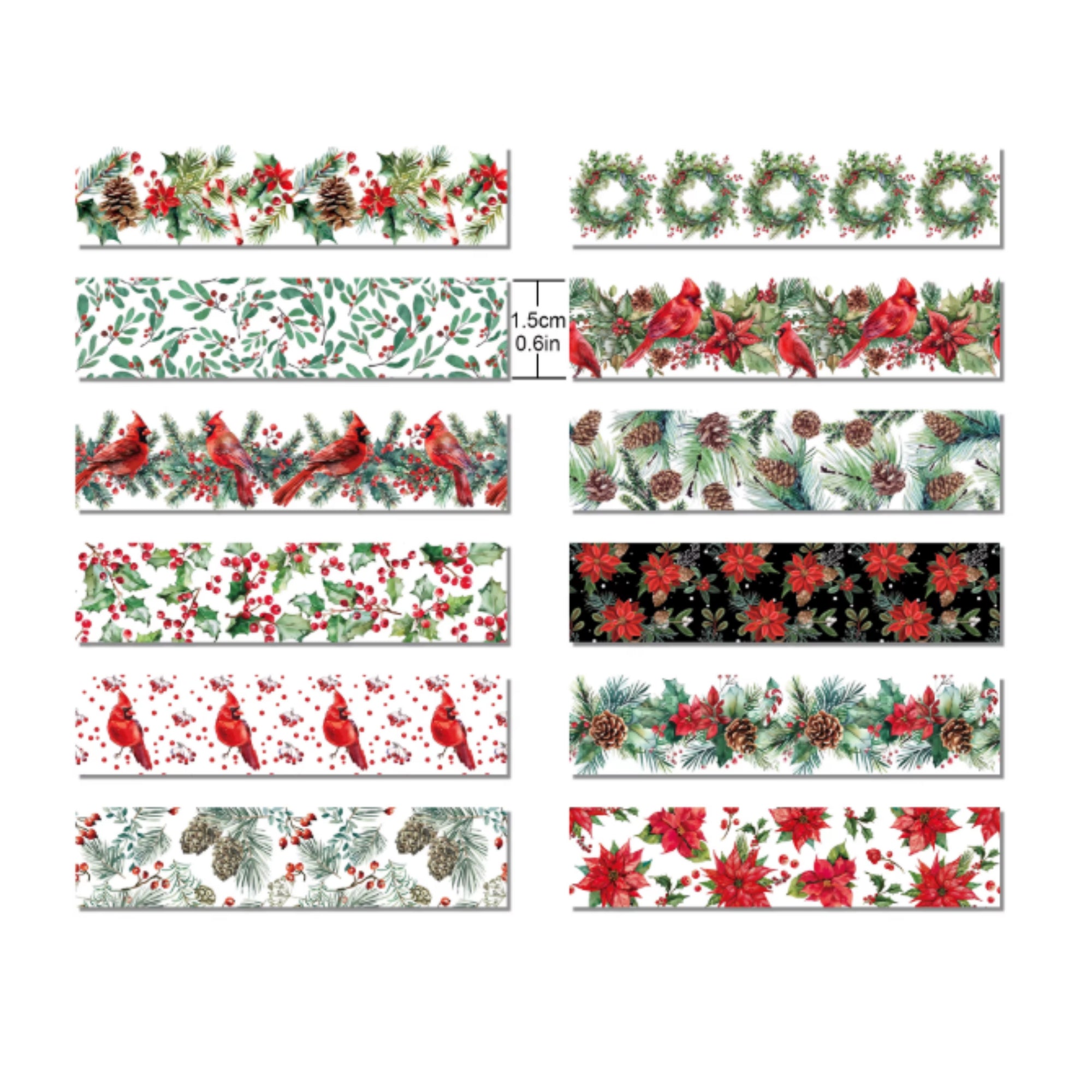 Whimsical Washi Tape Collection Watercolor Christmas Decorative Scrapbook Washi Tape by SSC Designs - 10 Rolls