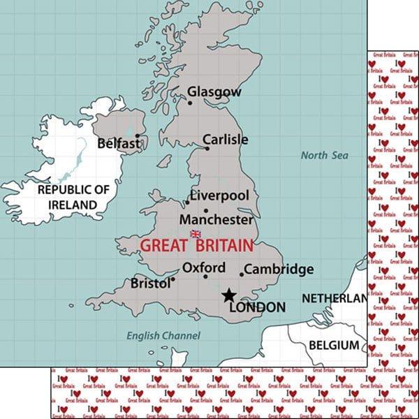 Travel Adventure Collection Great Britain Map 12 x 12 Double-Sided Scrapbook Paper by Scrapbook Customs