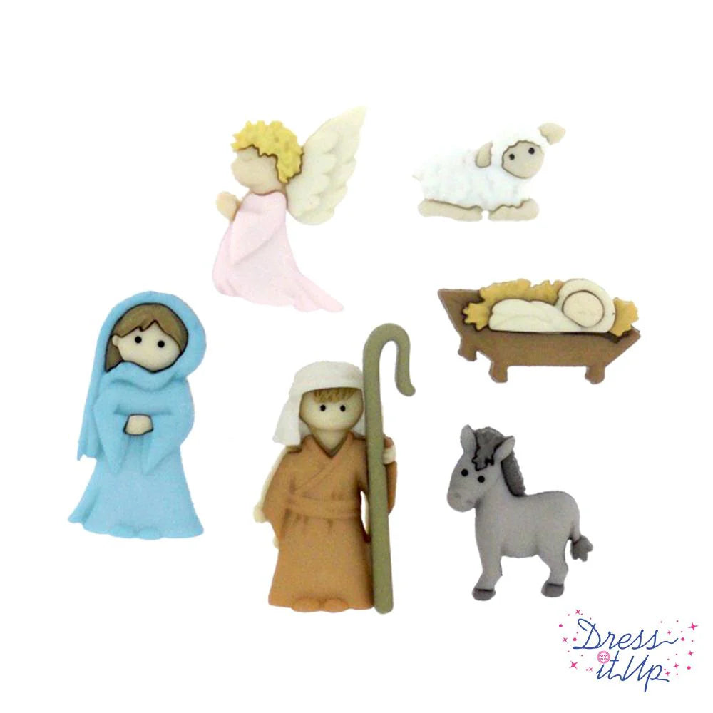 Dress It Up Holiday Collection Nativity Scrapbook Button Embellishments by Jesse James - Pkg. of 6