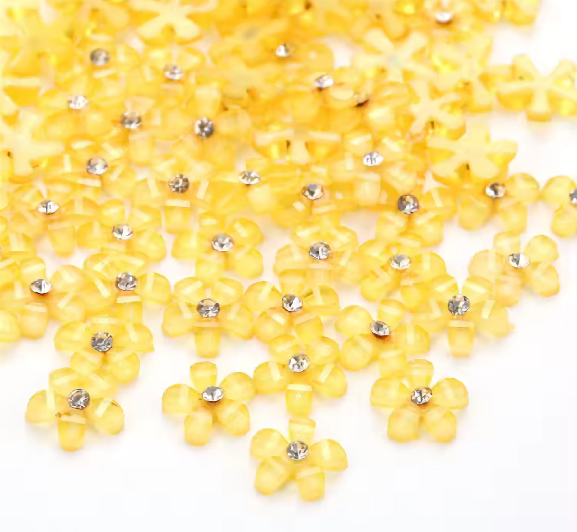 Flower Fun Collection Yellow 10mm Flatback Scrapbook Embellishments w/ Rhinestone Center by SSC Designs - 20 pieces