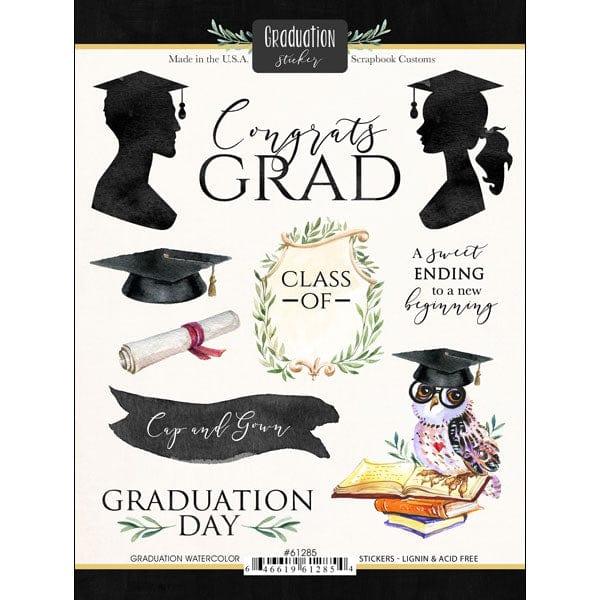 Graduation Day Collection Watercolor Graduation 6 x 9 Scrapbook Sticker Sheet by Scrapbook Customs - Scrapbook Supply Companies