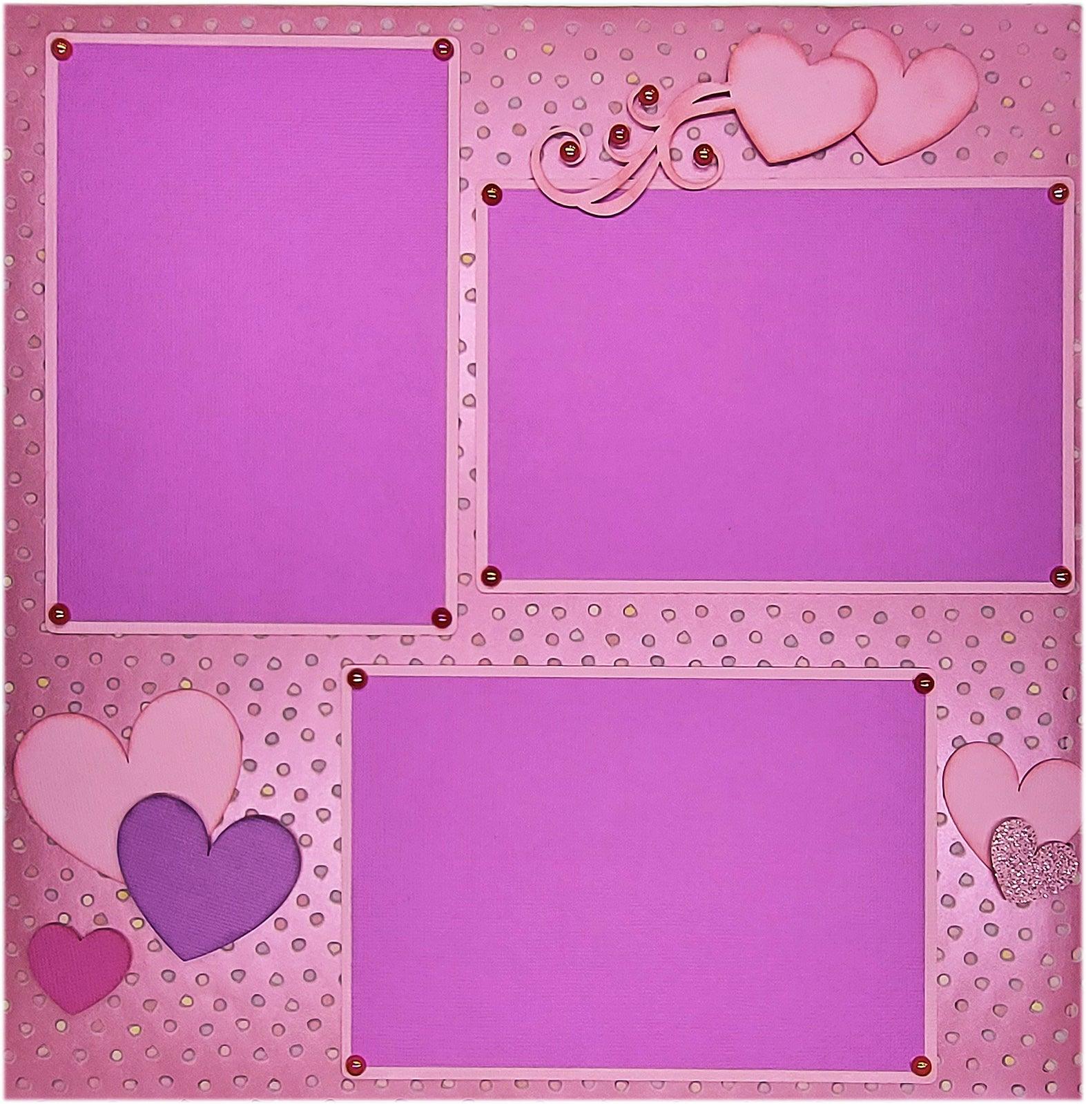 Be Mine Sweet Valentine Pre-made Embellished with Flocked & Shimmer Paper 2 - 12 x 12 Scrapbook Premade Pages by SSC Designs - Scrapbook Supply Companies