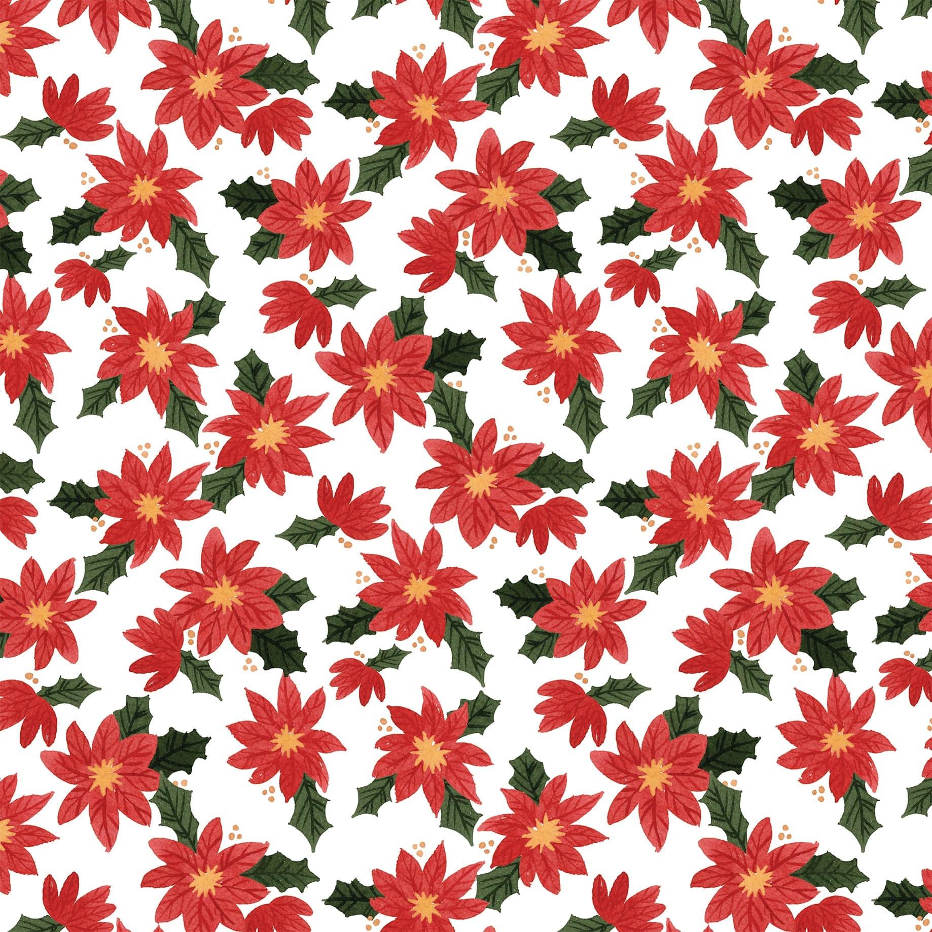 Happy Christmas Collection Popping Poinsettias 12 x 12 Double-Sided Scrapbook Paper by Carta Bella - Scrapbook Supply Companies