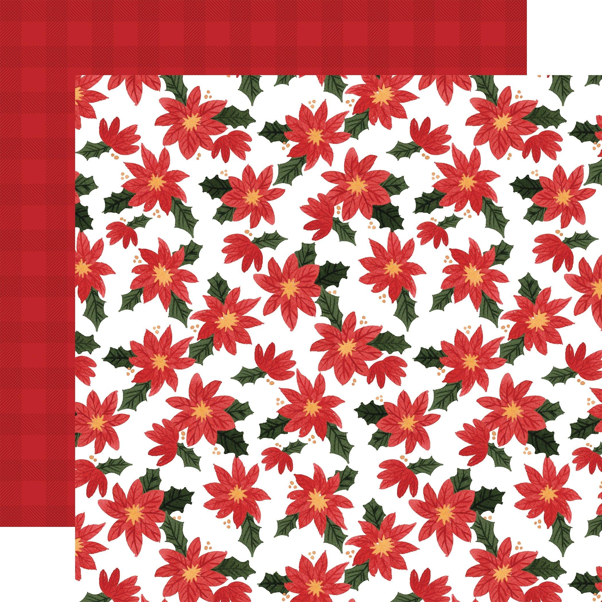 Happy Christmas Collection Popping Poinsettias 12 x 12 Double-Sided Scrapbook Paper by Carta Bella