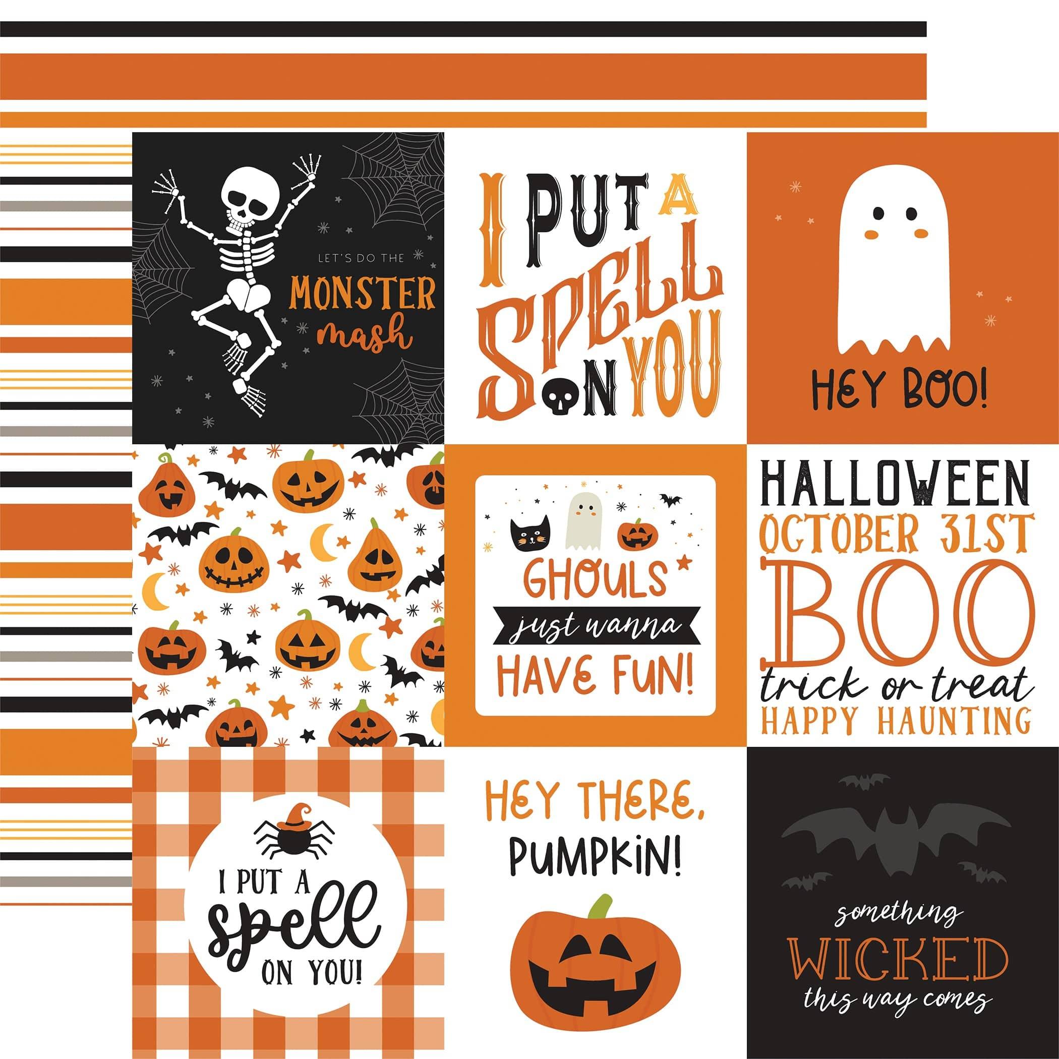 Halloween Party Collection 4x4 Journaling Cards 12 x 12 Double-Sided Scrapbook Paper by Echo Park Paper