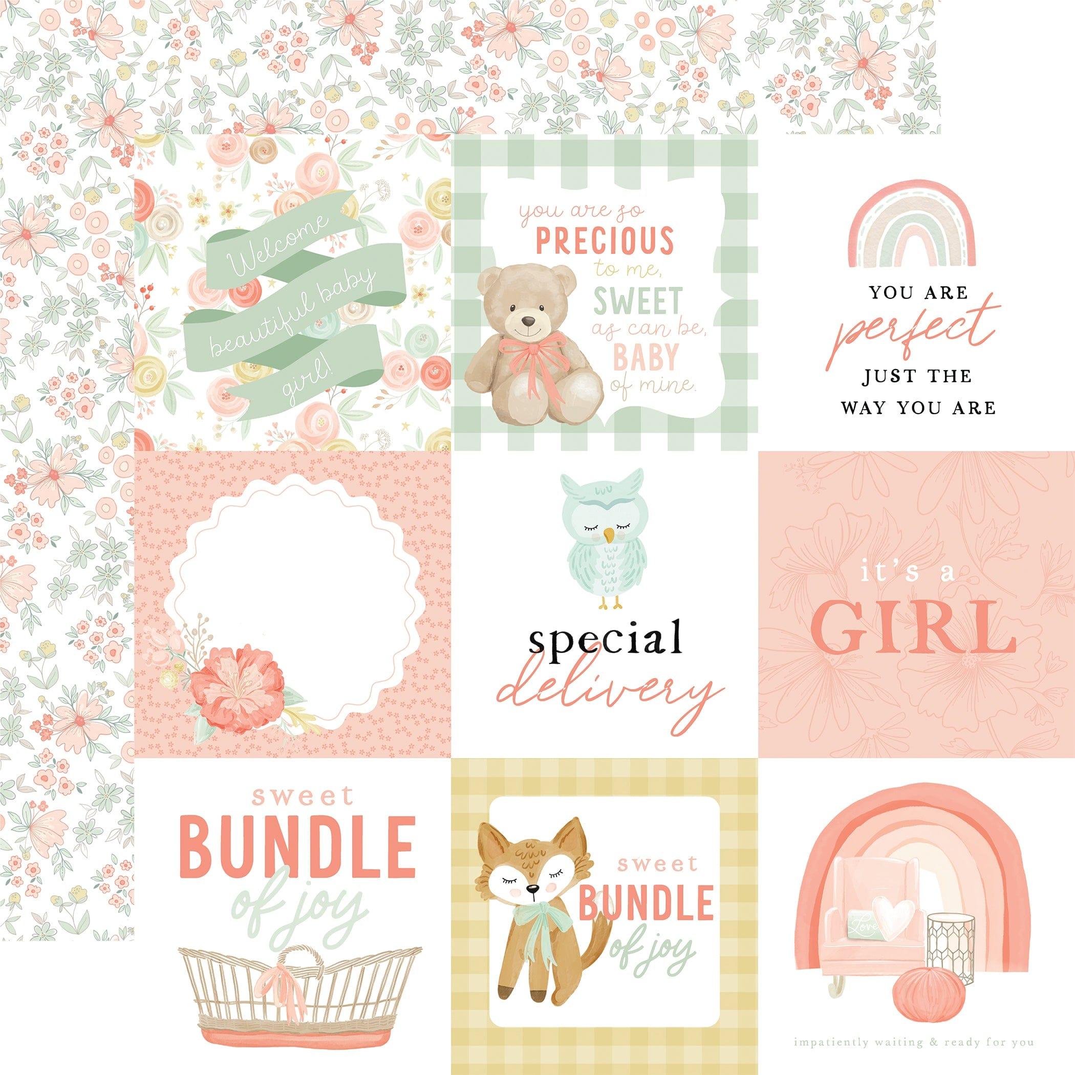 It's A Girl Collection 4x4 Journaling Cards 12 x 12 Double-Sided Scrapbook Paper by Echo Park Paper