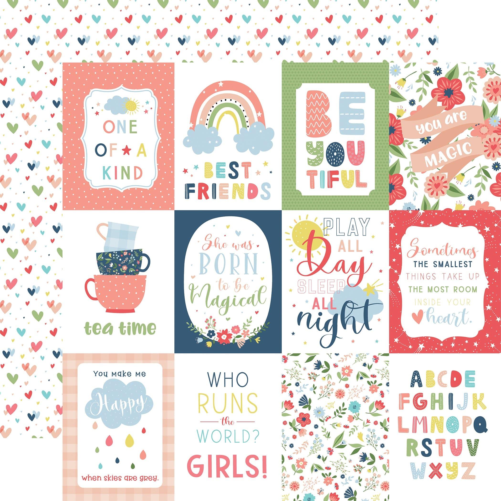 Little Dreamer Girl Collection 3x4 Journaling Cards 12 x 12 Double-Sided Scrapbook Paper by Echo Park Paper