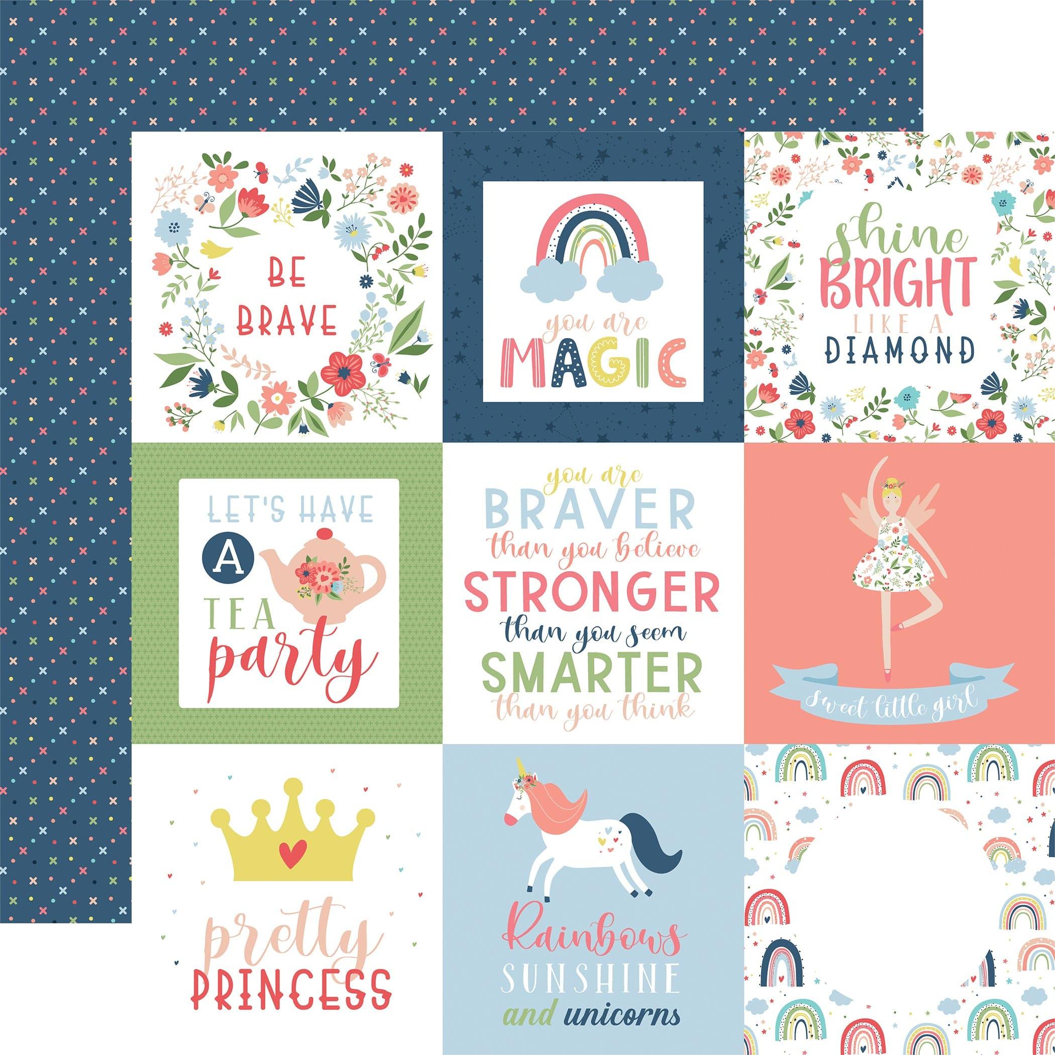 Little Dreamer Girl Collection 4x4 Journaling Cards 12 x 12 Double-Sided Scrapbook Paper by Echo Park Paper