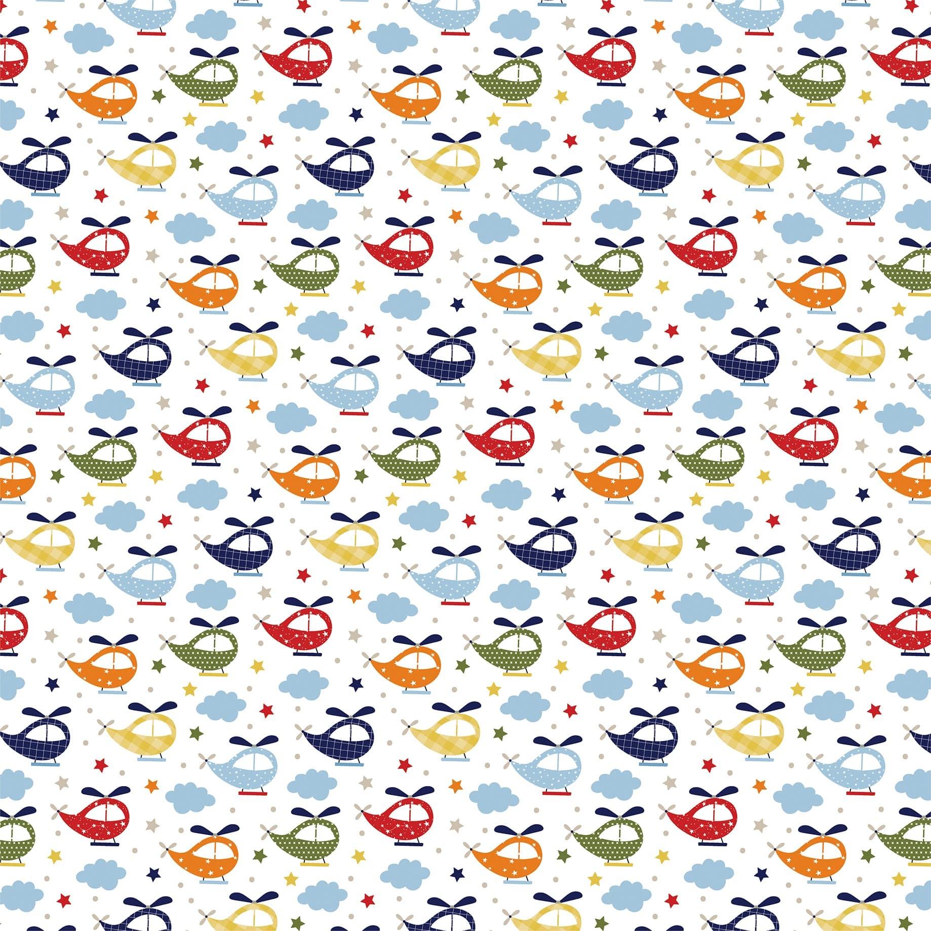 Little Dreamer Boy Collection Hello Helicopter 12 x 12 Double-Sided Scrapbook Paper by Echo Park Paper - Scrapbook Supply Companies