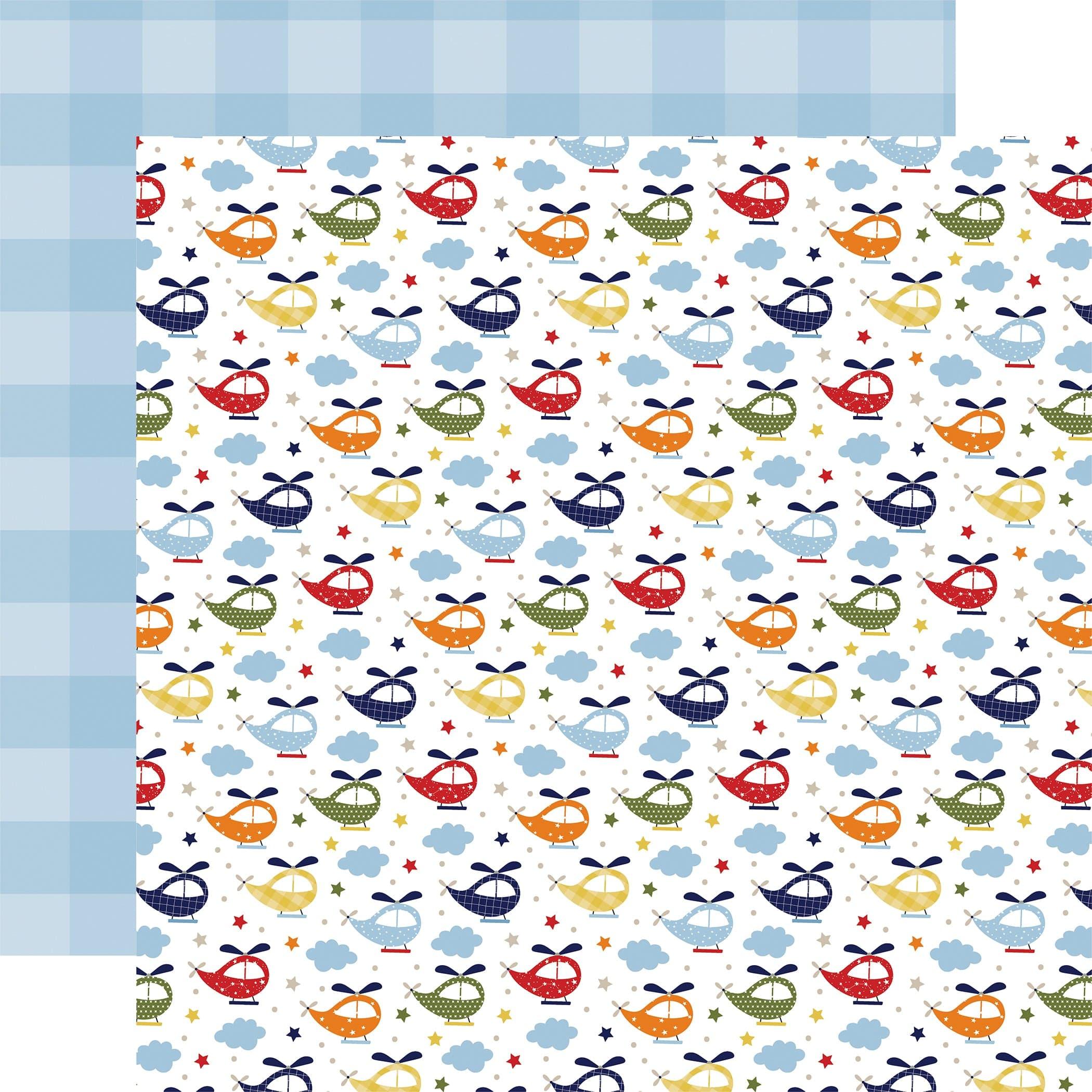 Little Dreamer Boy Collection Hello Helicopter 12 x 12 Double-Sided Scrapbook Paper by Echo Park Paper