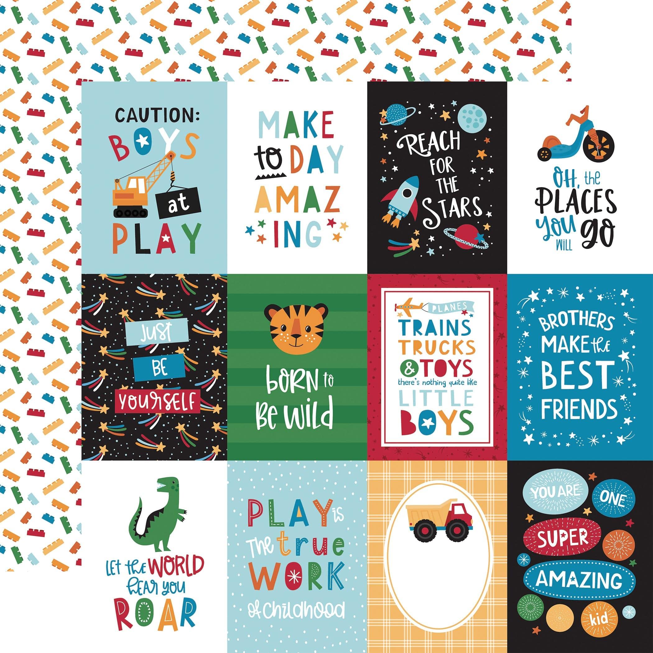 Play All Day Boy Collection 3x4 Journaling Cards 12 x 12 Double-Sided Scrapbook Paper by Echo Park Paper