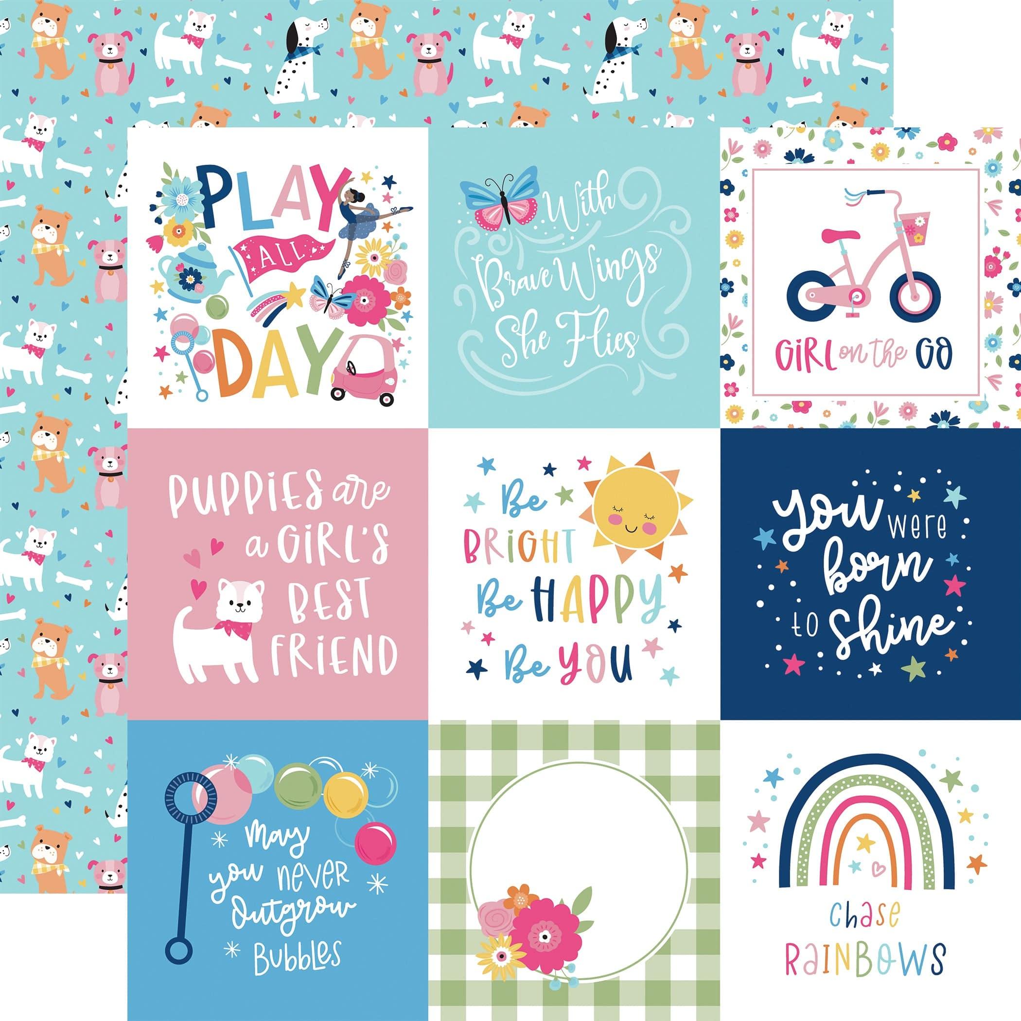 Play All Day Girl Collection 4X4 Journaling Cards 12 x 12 Double-Sided Scrapbook Paper by Echo Park Paper